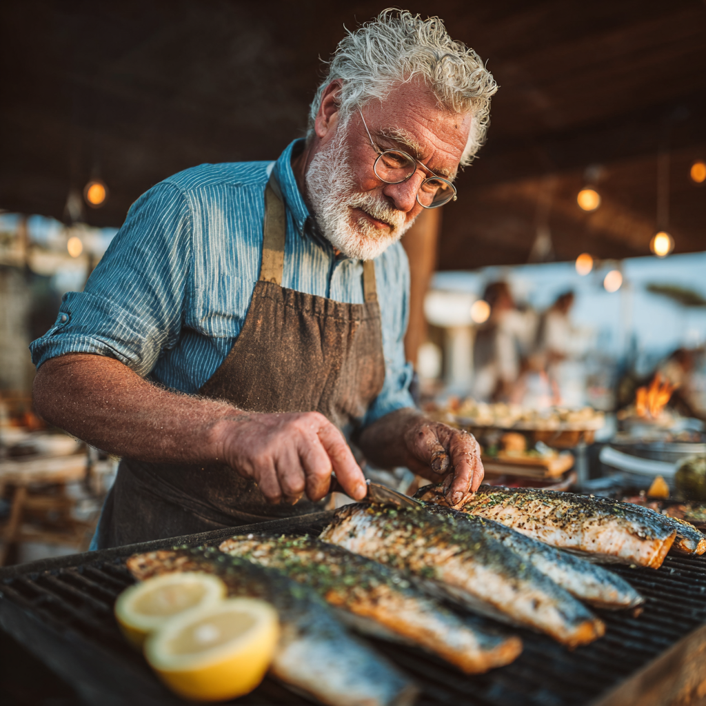 Щастливи възрастни хора готвят здравословна храна заедно